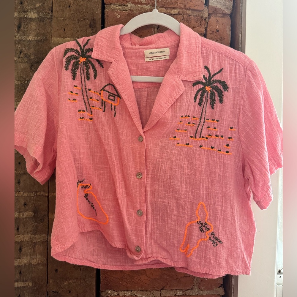 Urban Outfitters Sunshine Bowie Holiday Embroidered Button-Down Shirt